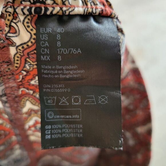 H&M Red Brown Aztec Geometric Diamond Print Pull On Elastic Waist Wide Leg Pants - Picture 9 of 11